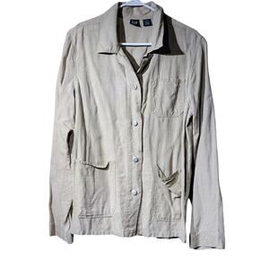 Gap Ecru 100% Linen Washable Button Front Pocket Jacket Womens Size M